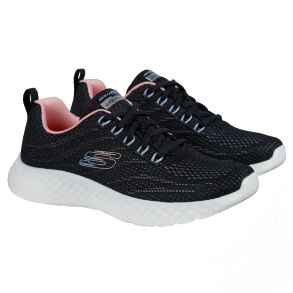 Sketchers Women's Lite Foam Sneaker Memory Foam Lace-up Black Pink NIB Size 7.5 - Picture 1 of 5